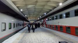 Double decker train with sleeping beds at Russian Railways Service