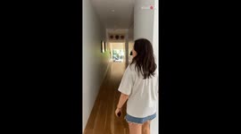 Mom's eyes well up with tears after daughter's surprise return home