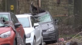 Properties damaged by Storm Gerrit in Stalybridge, UK