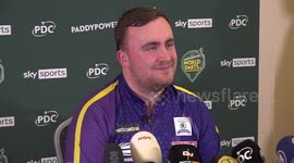 Luke Littler press conference at the PDC World Championship in London, UK
