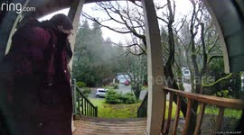 Woman Bounces Down Slippery Steps
