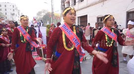 Nepalese take part in the Tamu Losar or New Year parade in Nepal