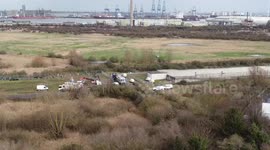 Cleaning flooded Ebbsfleet tunnel causing Eurostar cancellations in London, UK
