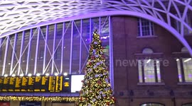 Festive Kings Cross railway station on the day of Southeastern and Eurostar train cancellations in London