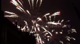 Spectacular New Year 2024 fireworks in central London - Queen Anne's Gate