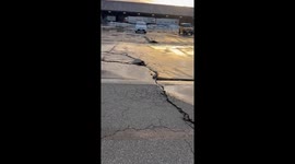Cracked road after 7.6 magnitude earthquake in Japan