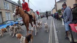 The 2024 Four Burrow Hunt, a traditional meet of foxhound dogs, horses and riders, held every year on 1 January starting from the Silver Ball pub, St Columb Major, Cornwall, UK