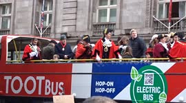 TootBus with VIP guests starts 2024 London New Year's Day Parade outside The Ritz