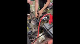 Old 2cv engine first start in over 15 years without mufflers