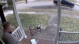 Man Slips and Takes Railing With Him