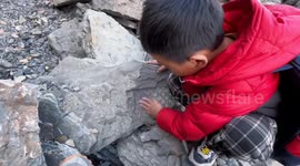 Young Boy Unearths Fossil While Playing on Mountain in Linyi, China