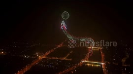 Hundreds of drones unite to form majestic dragon, welcoming the new year