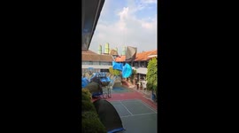 Tent chaos: winds sweep scout camp preparations in Cibinong, Indonesia