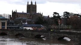 UK weather: Severe flooding at Hereford, Herefordshire, UK.