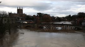 UK weather: Severe flooding after River Wye burst it's banks at Hereford, Herefordshire, UK.