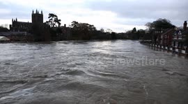 UK weather: Severe flooding after River Wye burst it's banks at Hereford, Herefordshire, UK.