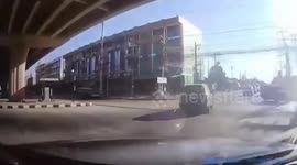Pick-up truck slams into car making quick U-turn on Thai road