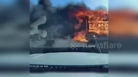 Brave driver heads for nearest fire station to save burning lorry loaded with oil