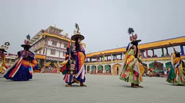 The Buddhist devotees believe mask dance drives away the evil spirits living near by, giving people peace and happiness