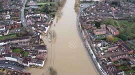 Drone footage shows overflowing River Severn following Storm Henk
