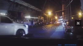 Monorail power lines fall onto road in Bangkok