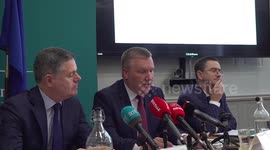 Michael McGrath and Paschal Donohoe reflect on the health of the Irish economy in Dublin, Ireland