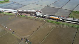 Drone footage of deadly train crash in Indonesia's West Java