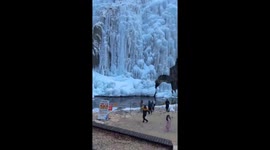 Frozen waterfall creates stunning wall of ice in South Korea