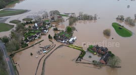 Drone footage shows Worcester, UK underwater due to flooding