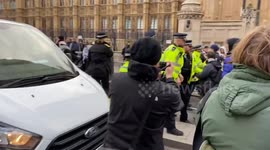 Police scuffle with pro-Palestine protesters near Westminster Bridge in London