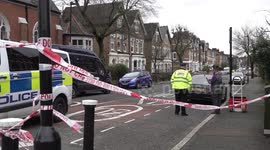 Clips from crime scene of stabbing in Haringay, London, UK
