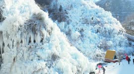 Icefalls Shapes Hang in A Winding Canyon in Qingzhou, China
