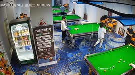 Pool ball ricochets around table before rejoining triangle