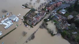 UK: Drone Footage Of Severe Flooding In Tewkesbury