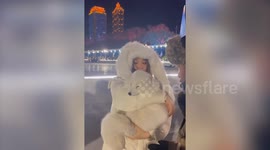 Terrified Arctic foxes cuddled by tourists for pictures in China