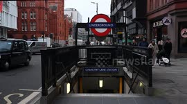 Walking up the stairs from Chancery Lane Station, London, United Kingdom
