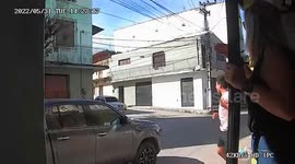 Boy riding bike collides with motorcycle, nearly gets run over by car