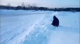 Two Drifting Cars Slide into Snow and Overturn