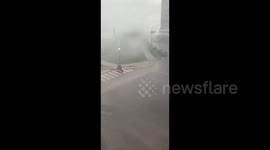 Biker abandons vehicle in road as deadly storm batters Buenos Aires