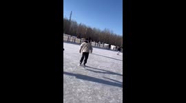 Skating mishap turned workout: ice rink push-up saves the fall!