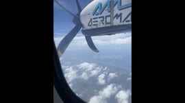 Airplane propellers in flight, Aeromar airplane engine in the Mexican Caribbean, Mexico