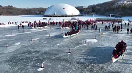 Ice dragon boat race takes centre stage on frozen lake in northern China