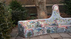 Mosaic bench within the Gardens of St John’s Church, Waterloo, London, United Kingdom