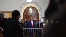 Donald Trump speaks to the press about his civil fraud trial in New York, USA