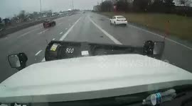 Driver Hits Snow Plough On Ohio Freeway in Cleveland, USA