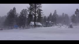 Crystal Bay, Nevada blanketed in snow and swept by blustery winds