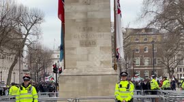 Police guard Cenotaph as  tens of thousands pro-Palestine protesters fill London's Whitehall