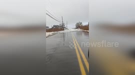 Roads Closed Due to Heavy Flooding in Wells, ME, USA