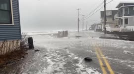 Coastal flooding prompted road closures in Wells, ME, USA