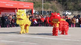 Villagers Perform A Dragon And Lion Dance in Yichang, China